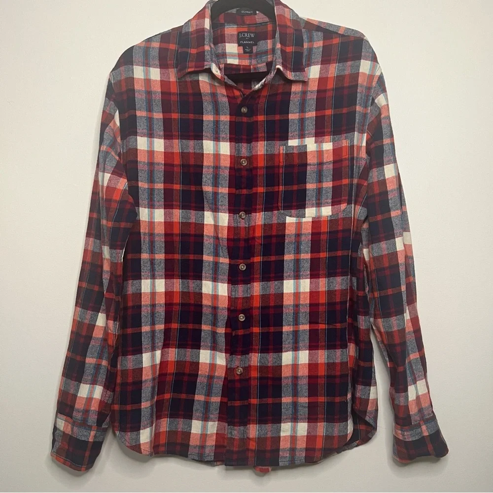 J. Crew Men's Flannel‎ Shirt Bundle - 2 Classic Fit Plaid Shirts Size Large